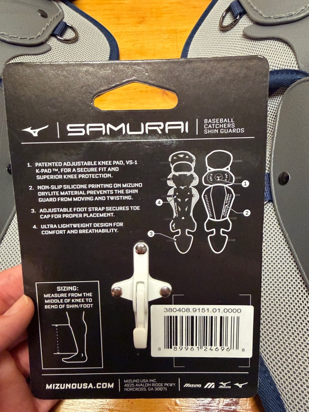 Mizuno Gray and Navy Samurai Catcher’s Shin Guards - Picture 3 of 3